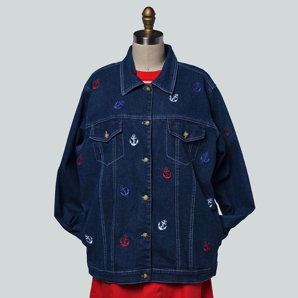 90s Anchor Embroidered Denim Jacket